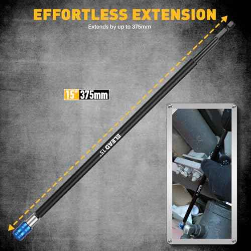 ELEAD Drill Bit Extension Set, 15" Magnetic Drill Screwdriver Bit Holder Extender with Aluminum Sleeve, 1/4 Inch Hex Shank Quick Release Extension Adapter