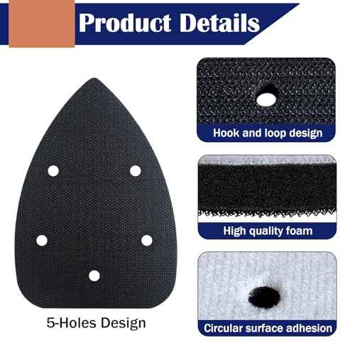 2 Pack Mouse Detail Sanding Interface Pads 5 Holes, Hook and Loop Mouse Sander Triangle Sanding Pads, Foam Pads for Detail Sander 140mm*100mm