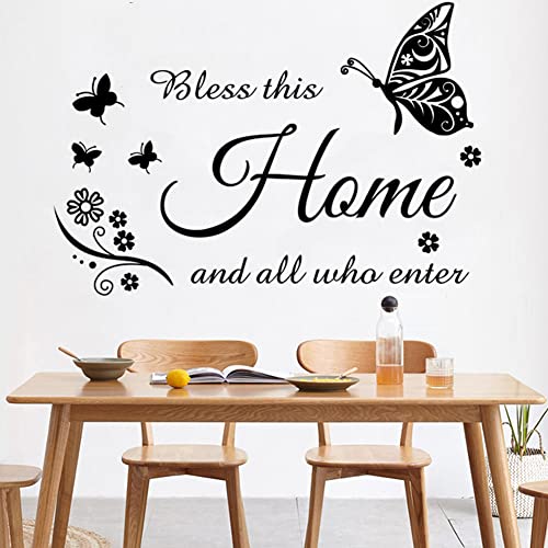 Bless This Home Wall Decals: Inspirational Quotes Family Wall Stickers for Living Room, Entryway, Bedroom Decorations