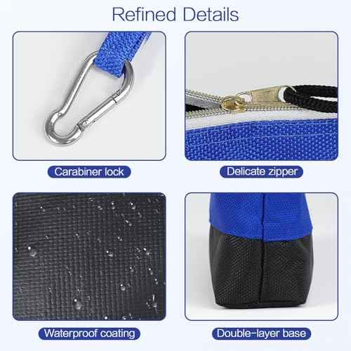 LeMotech Zipper Tool Bag, Stand-Up Tool Pouch with Carabiners,Utility Bag,Water Resistant Storage Bag,Multi-Size Blue/Orange/Grey/Yellow 4 Pack