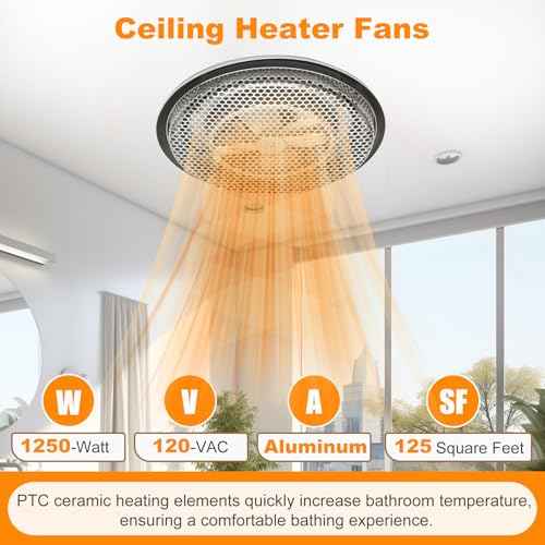 157 Bathroom Heater Ceiling,Compatible with Broan-NuTone 157 Low-Profile Fan-Forced Ceiling Heater,1250W Rapid Heating,Enclosed Sheath Element for Bathroom, Kitchen, and Home, Satin Aluminum
