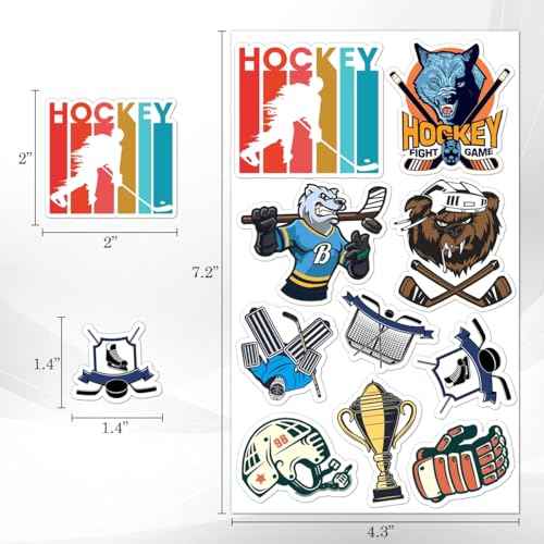 50 Pack Pcs Ice Hockey Stickers for Water Bottles Waterproof Vinyl Laptop Luggage Scrapbooking Funny Sports Sticker Packs Set Bulk Adults Teens Girls Boys Aesthetic Small Decals