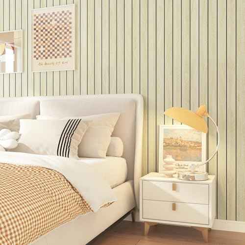 LACHEERY Herringbone Wood Slat Wall Panels for Interior Wall Decor Peel and Stick Fluted Wooden Panels for Living Room Bedroom Walls Beige Wood Slat Panel Roll Self Adhesive Foam PVC Slats 11.8"x79"