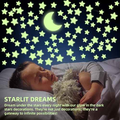 201 Glow in The Dark Stars for Ceiling with Moon, 3 Sizes of Glowing Stars Stickers Kit for Kids Bedroom, Christmas Stocking Stuffers, Wall Decals, Room D?cor