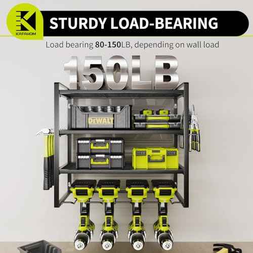 KAFAHOM Power Tool Organizer, Garage Tool Organizers and Storage,Drill Holder Wall Mount, Storage Rack for Cordless Drill, Heavy Duty Tool shelf with Screwdriver Holder/Pliers Holder/Hammer Holder