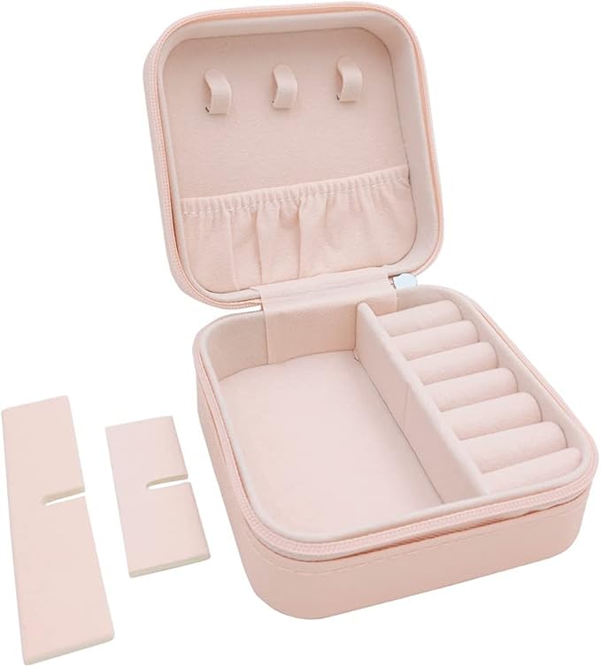 Mini Jewelry Travel Case, Small Portable Jewellry Organizer Box Portable Display Storage Box for Rings Earrings Necklaces, Gifts for Girl, Women, Wedding, Birthday, Mom, Mother's Day (Pink)