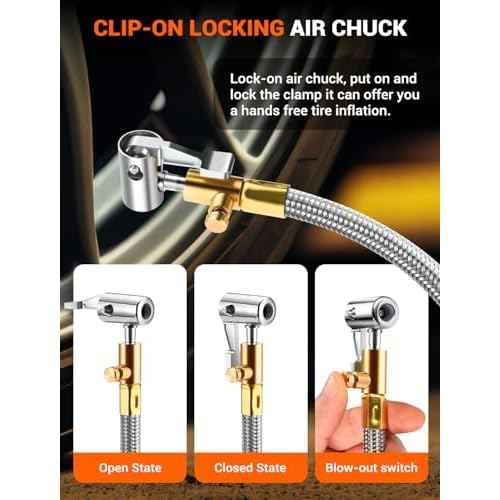 Quick Air Release Extention Replacement Hose for Portable Air Compressor, 1/4'' Thread Only Applicable to Certain Battery-Powered Portable Air Pumps. (24''/60cm)