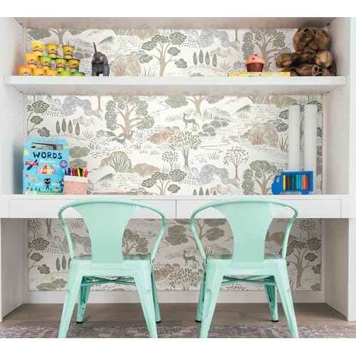 Erfoni 16.9"x118" Boho Peel and Stick Wallpaper Forest Green/Brown/White Contact Paper DIY Self Adhsive Wallpaper Waterproof Removable Peel and Stick Wall Paper for Bedroom Accent Walls Decor