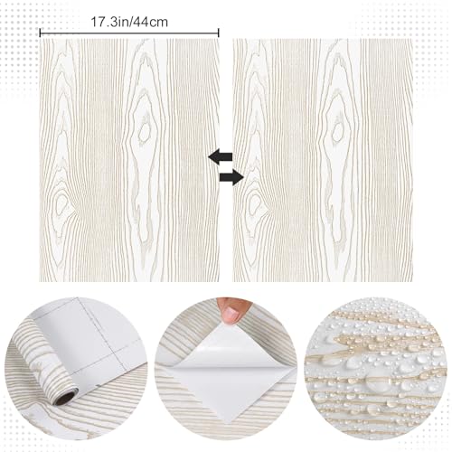 Thick Gold and White Wood Contact Paper Peel and Stick Wallpaper, Wood Grain Wallpaper for Countertops Cabinets, Waterproof Self Adhesive Removable Textured Vinyl Roll 15.7"x78"