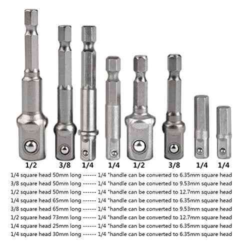 TIMESETL 8pcs Impact Adaptor Set - 1/4" 3/8" 1/2" Hex Shank Square Nut Drill Extension Bit Set