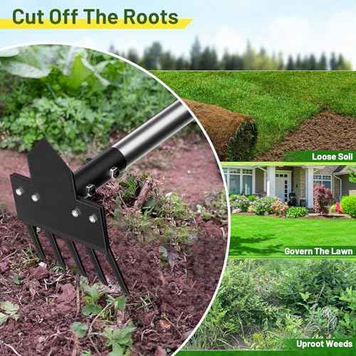 2-in-1 Heavy-Duty Weed Puller Tool with 5-Tine Rake ? 30" to 60" Adjustable Handle, Hoes for Gardening, Hoe Garden Tools for Loosening Soil, Planting, Weeding