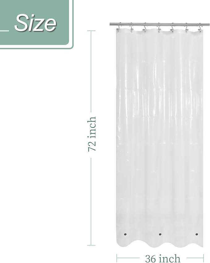 Mrs Awesome Stall Shower Curtain Liner 36x72, PEVA Plastic Shower Liner for Bathroom Lightweight & Waterproof, 36 x 72, Clear