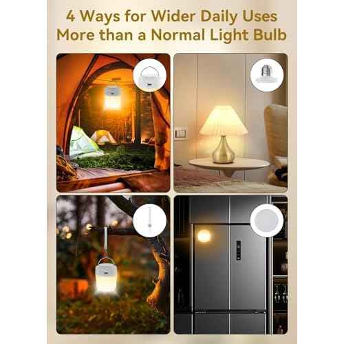 Minetom E26 Rechargeable Light Bulbs with Remote and Timer, Battery Backup Bulb with 12 Colors and Brightness Dimmable, 2300mAh 40W Equivalent LED Light Bulbs for Lamps Sconces Camping, 4 Pack