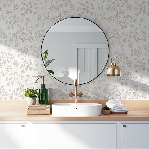 Safiyya Peel and Stick Wallpaper Floral Contact Paper 78.7" x 17.3" White and Beige Wall Paper Modern Neutral Self Adhesive Removable Wallpaper for Bedroom Bathroom Vinyl Rolls