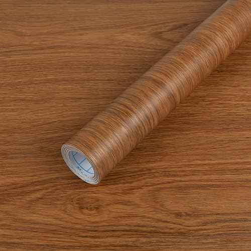 Wood Walnut Conntact Paper Peel and Stick - Brown Wooden Grain Vinyl Wrap Wallpaper Roll - Self Adhesive Kitchen Countertop Waterproof Wall Paper - Removable Cabinet Wall Covering 17.71''x118''