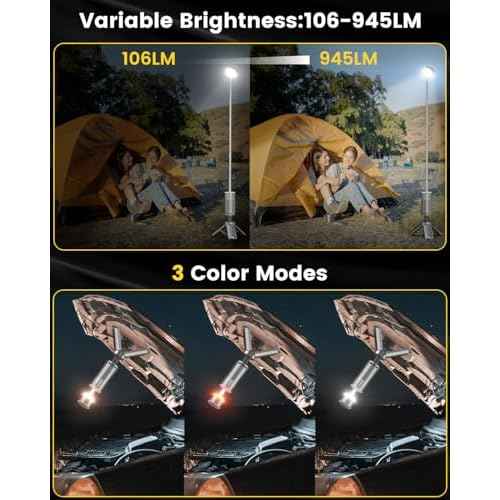Camping Lantern Telescopic - Camping Light with 12000mAh Battery Magnetic Base, 3 Light Modes, Waterproof Rechargeable LED Hiking, Emergency, Outdoor & Indoor Use