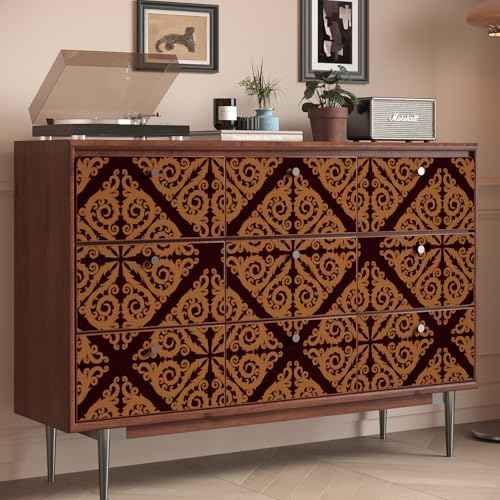 Brown Damask Floral Wallpaper Peel and Stick Geometric Floral Wallpaper for Living Room Bedroom Walls Self Ahdesive Brown Contact Paper for Cabinets Removable Damask Wall Paper 17.5¡¿102.3''