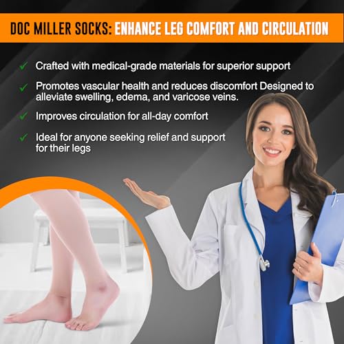 Doc Miller - Compression Calf Sleeve for Petite Men & Women, Medical Grade, 20-30mmHg Graduated Support for Running, Calf Tear, Shin Splints, Knee High, Beige Medium Size, 1 Pair, Petite