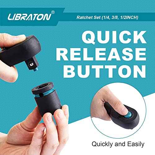LIBRATON Ratchet Handle, 3 PCS 1/4", 3/8", 1/2" Heavy Duty Drive Ratchet Socket Wrench with Quick-Release Head, 72 Teeth, Reversible Design, Comfort Grip for Car Repair, EVA Organizer
