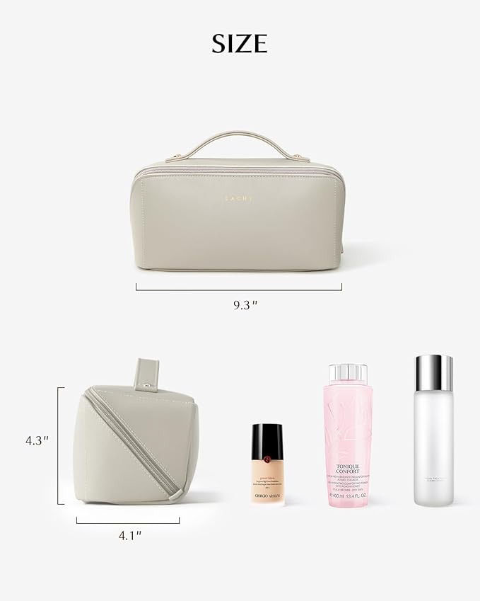 EACHY Travel Makeup Bag, Large Capacity Cosmetic Bag for Women, Waterproof PU Leather, Flat Open Portable Toiletry Bag for Skincare, Brushes & Travel Essentials