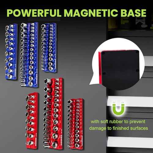 Magnetic Socket Organizer Set, 6 Pcs Red SAE and Blue Metric Socket Tray Set for 1/4", 3/8" & 1/2" Sizes Drive, Socket Holder Holds 143 Sockets for Tool Box