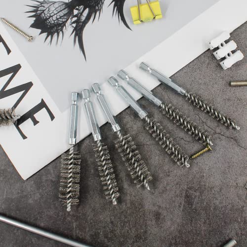 10 Pcs Stainless Steel Wire Brush Set, Bore Brush Set with 1/4 Inch Hex Shank, Power Drill Attachments for Rust Polish & Tube Cleaning (8/10/11/12/13/15/16/17/18/19mm)