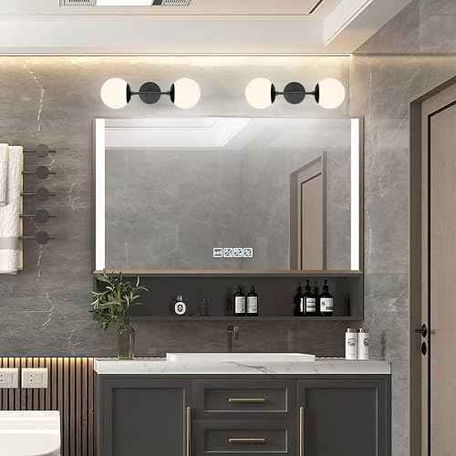 KoKo&Yukina Mid Century Modern Bathroom Matte Black Bathroom Vanity Light Fixtures Globe Sconce 2 Light Vanity Light Gold Vanity Light Mid Century Wall Sconce