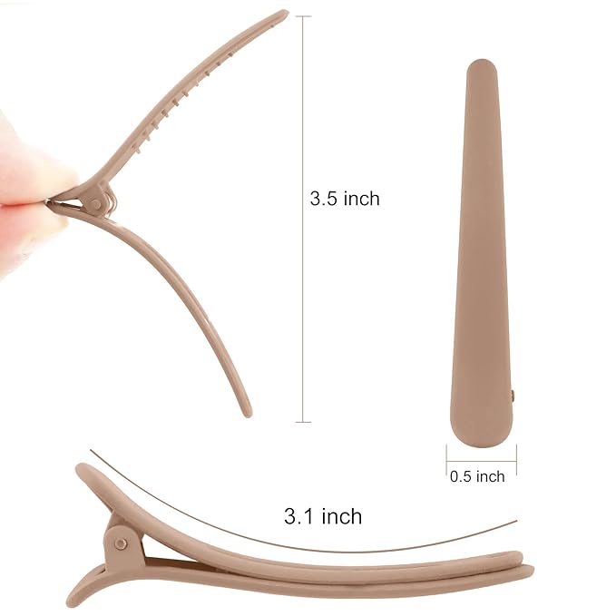 YISSION 12 PCS No Crease Duck Billed Hair Clips for Styling Sectioning, 3.1 Inch Matte Alligator Hair Barrettes Khaki for Women Girls