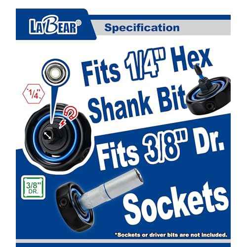 LABEAR- 3/8" Drive Gimbal Ratchet with 1/4" bit holder, Palm Ratchet Handle, 72 Tooth