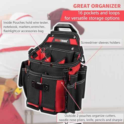 MELOTOUGH Professional Electrician Tool Pouch Bag with Shoulder Strap Tool Pouch with Belt Clip Quickly Attach and Release Tool Bag