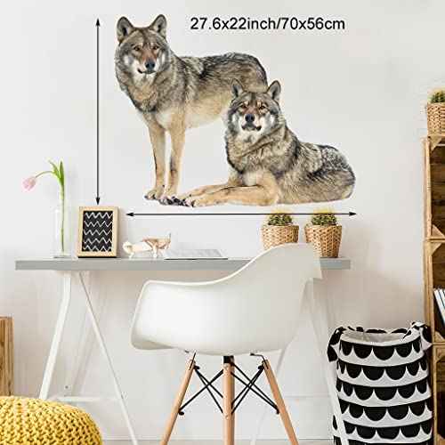 Lifelike Wolf Wall Decal Wild Animal Wall Sticker 27.6x22inch Removable Self-Adhesive Vinyl Wall Art Decors for Living Room Children Bedroom Nursery Classroom Playroom