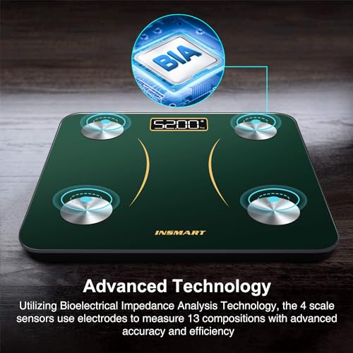 INSMART Smart Scale for Body Weight,Accurate Digital Weight Scale and Fat Percentage,Bluetooth Body Fat Scale with BMI Muscle Mass,16 Body Composition,Health Monitor Analyzer with APP Sync (Green)