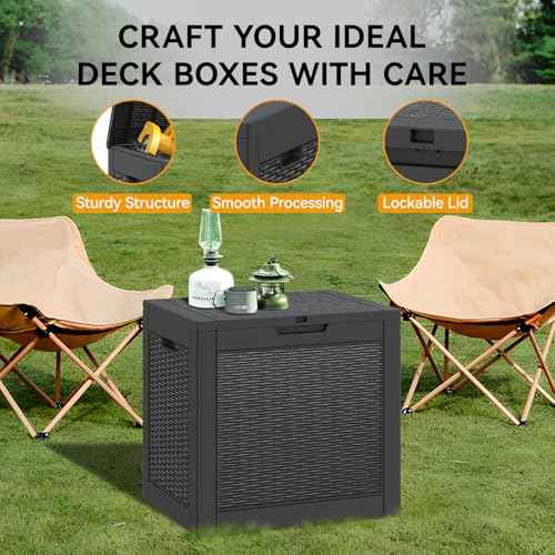 NUNU LAB 30 Gallon Waterproof Outdoor Storage Box, Lockable Resin Deck Box Bench for Patio Cushions, Garden Tools, Pool Accessories & Package Deliveries ? Black