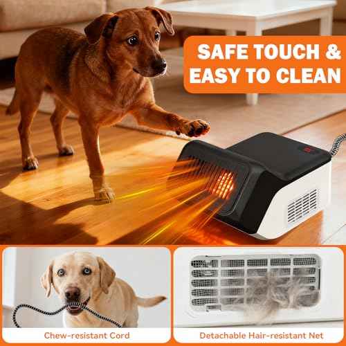 Dog House Heater with Thermostat for Chicken Coop, Small Electric Pet Heater for Outside Dog Cat House, Safe Winter Warmer with PTC Heating, Overheat Protection, Chew-Proof Cord, 95-100.4¡ÆF, 300/600W