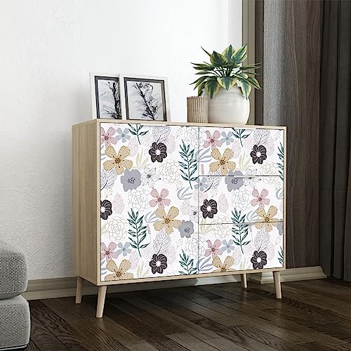 Mecpar Floral Peel and Stick Wallpaper 17.71'' x 118'' Pink Perennial Blooms Contact Paper - Vinyl Self Adhesive Removable Waterproof for Bathroom Cabinet Decorative