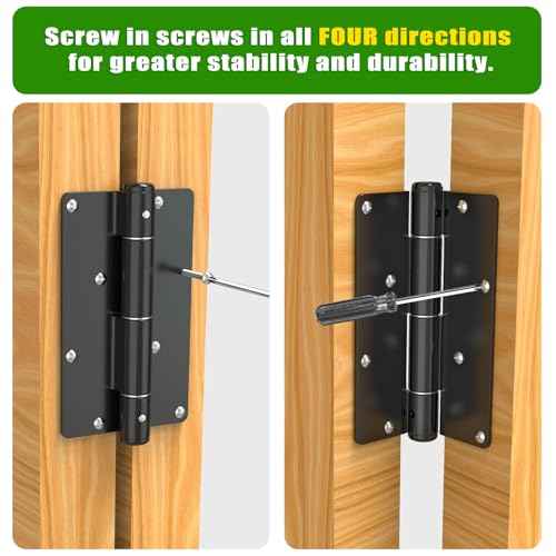 5-3/4" Self-Closing Gate Hinges Heavy Duty 4-Pack - Black Steel Spring Hinges for Wood Fence, Vinyl Gates, Pool & Garden | Weatherproof Electrophoretic Finish