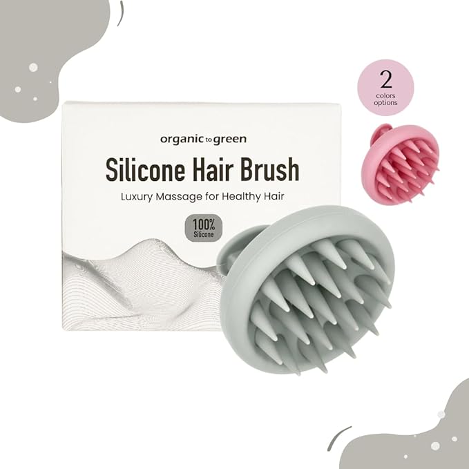 Organic To Green - Silicone Hair Brush (Gray) Soft Silicone Bristles to Remove Dandruff, Waterproof Hair Scrubber for Both Wet Dry Hair, Suitable for Men & Women