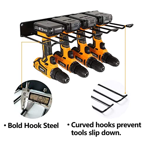 Power Tool Organizer with Charging Station, Drill Holder, Wall Mount, Garage Storage Shelves, Heavy Duty Pegboard Wall Organizer Set, Solid Metal, Black, 2 Pack, 4 Set