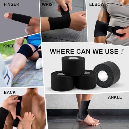 CHMI Athletic Tape,Black Sports Tape (32 Pack), 320 Yards Rolls Very Strong Easy Tear NO Sticky Residue Best Tape for Gymnastics Climbing Bat Injuries Medical (1.5 Inch X 320 Yards).