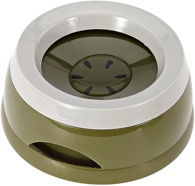 Love Dream No Spill Dog Water Bowl, No Drip Dog Slow Water Feeder No Slip Vehicle Carried Pet Water Dispenser 25 oz with Floating Disk Slow Drinking Bowl for Dogs Cats (Army Green)