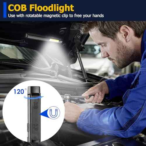 2pcs Pen Flashlight - Led Rechargeable Bright Pen Light with 365nm UV Black Light Pocket Flashlight with Clip Small Magnets EDC COB Torch for Emergency Repair Outdoor Camping