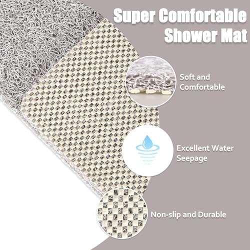 Shower Mat Non Slip - 32x32 Inch Soft Comfort Bath Mat with Drainage Holes, PVC Loofah Massage Bathmat for Shower, Tub, Bathroom, Wet Areas, Quick Drying