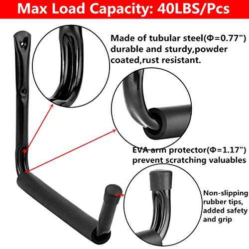 Garage Storage Jumbo Arm Hook Heavy Duty Wall Mount Organizer Utility Garden Hanger with EVA Protector, 6 Pcs 15" Kayak Storage Hooks