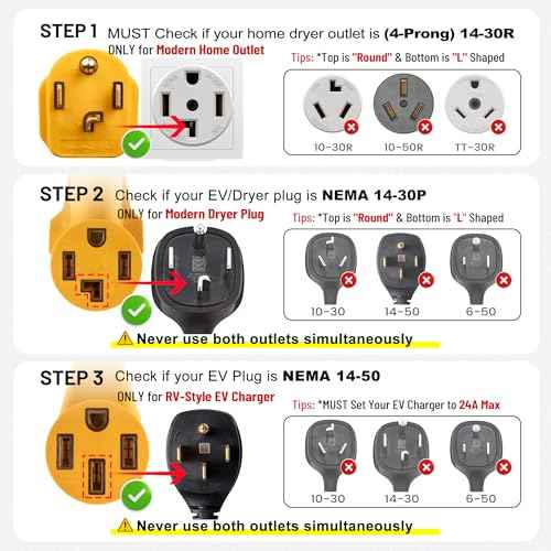 MECMO 4 Prong Modern Dryer to EV Charger Y Splitter, NEMA 14-30P to 14-50R & 14-30R Dual Outlets Adapter Cord 2ft for EV Car Charging, Newer Dryers & RVs - ONE Device at A TIME (Max 30A Shared)