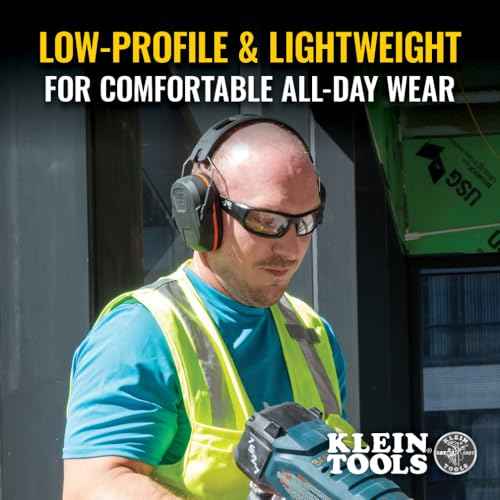 Klein Tools 60570 Hearing Protection Ear Muffs, NRR 27dB, Ultra-Slim Over-the-Head Adjustable Safety Earmuffs for Loud Jobsites