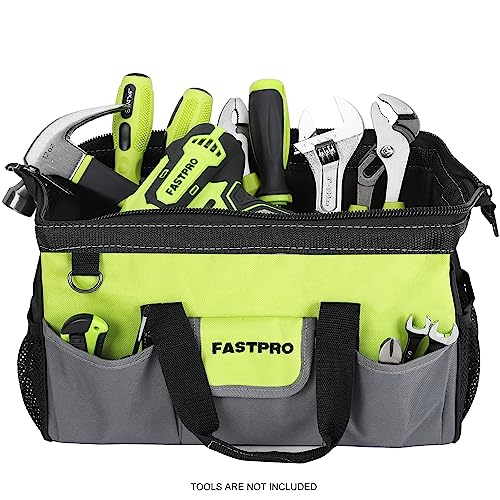 FASTPRO 16-inch Tool bag, Wide Mouth Tool Organizer with Large Capacity, Multi-pocket and Adjustable Shoulder Strap