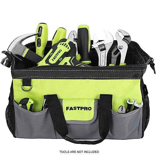 FASTPRO 2-Piece Tool bags, 13-inch & 16-inch Wide Mouth Tool Storage Bags included, Multi-pocket Tool Organizer with Adjustable Shoulder Strap