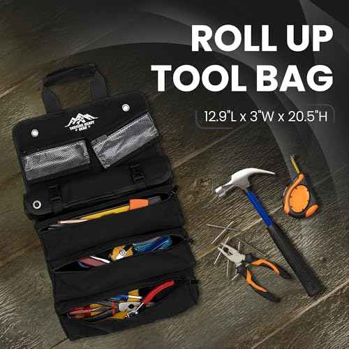Roll Up Heavy Duty Tool Bag 900D Canvas & 1680D Straps - Detachable Wrench Roll + Mesh Pockets - For Overlanding, Camping, Vanlife, Road Trips, Offroading (Black)