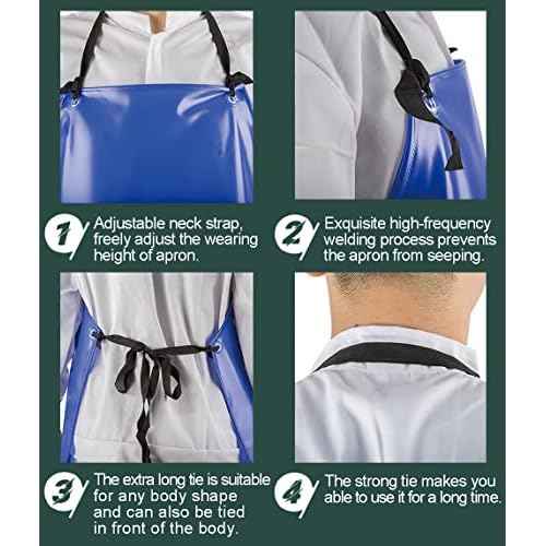 Chemical Resistant Vinyl Apron - Blue Plus Size Unisex PVC Aprons for Dishwashing,Dog Grooming,Gardening,Fish Cleaning,Lab Work£¨5 Pack£©