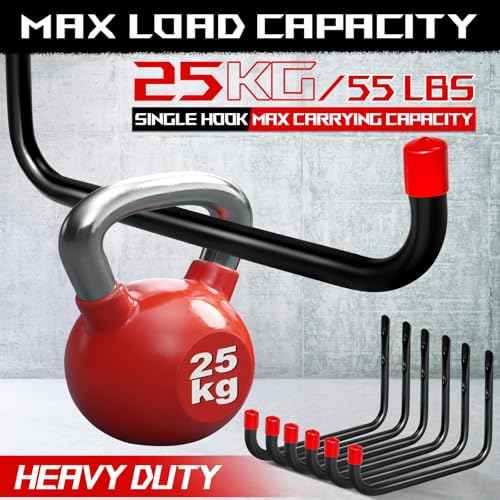 6-Pack Utility Hook,Garage Storage Hooks, Heavy Duty Utility Hooks, Shed Storage Hooks, 11 Inch Garage Heavy Duty Wall Hook for Bikes, Kayak and Hanging Ladders